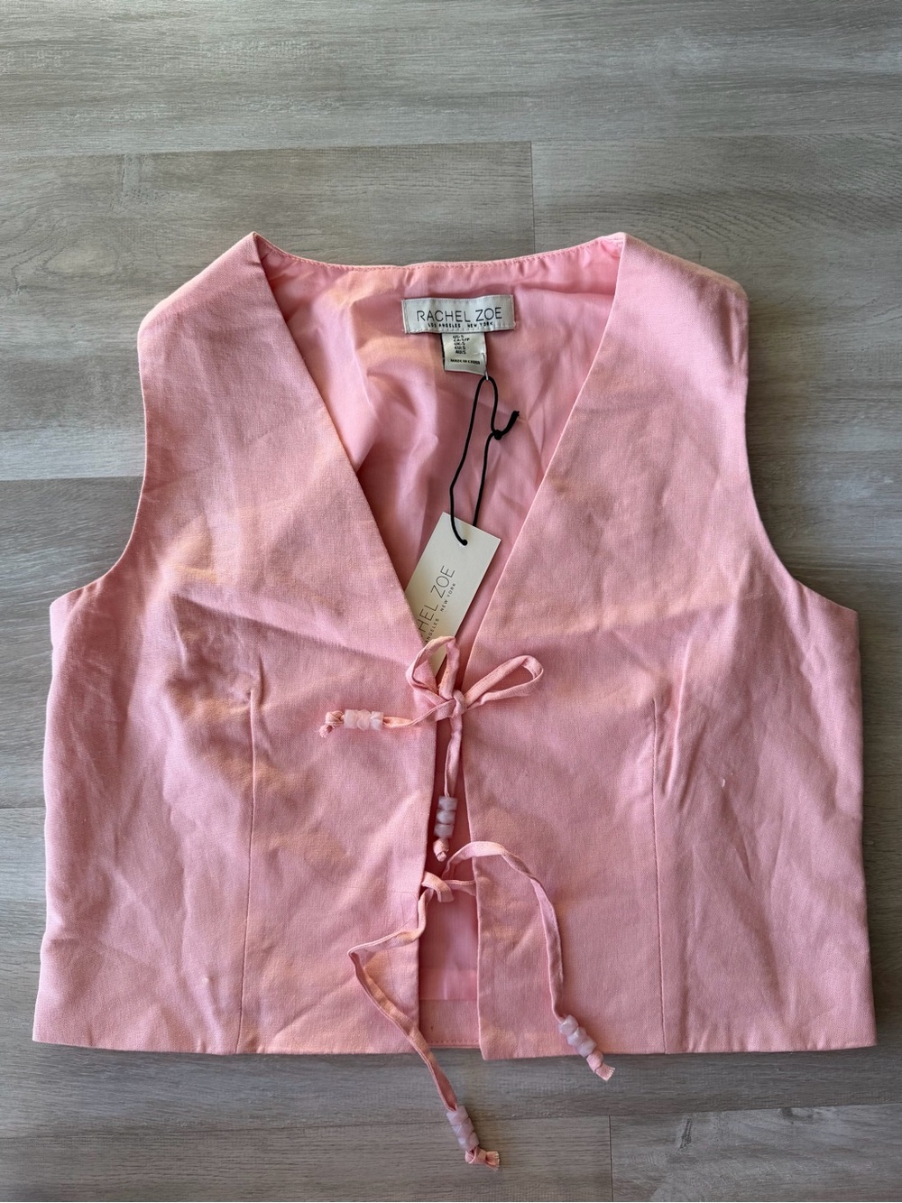 NWT Rachel Zoe Soft Pink Beaded Tie-Front Sleeveless Vest